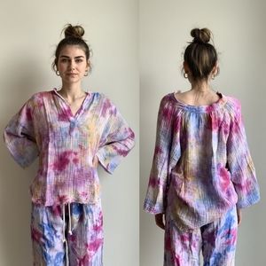 New 9seed Marrakesh Blouse Wildflowers Tie Dye P/S